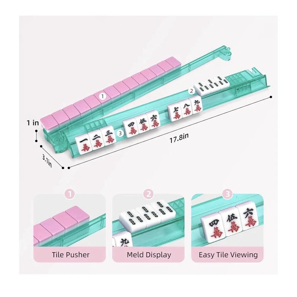 SYMORIN Non-Slip Mahjong Racks with Pushers, 4-Pack Clear Acrylic Open Box